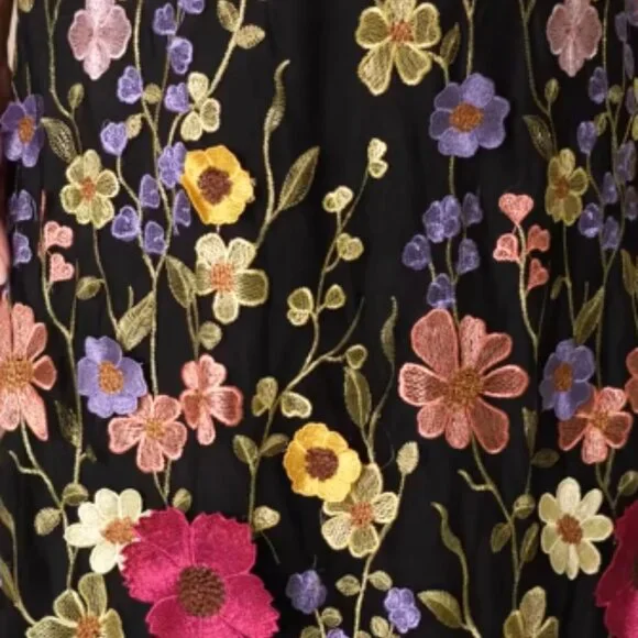 Lulus Thriving Poise Black 3D Floral Embroidered Tie-Strap Maxi Dress Size Small - Picture 7 of 10